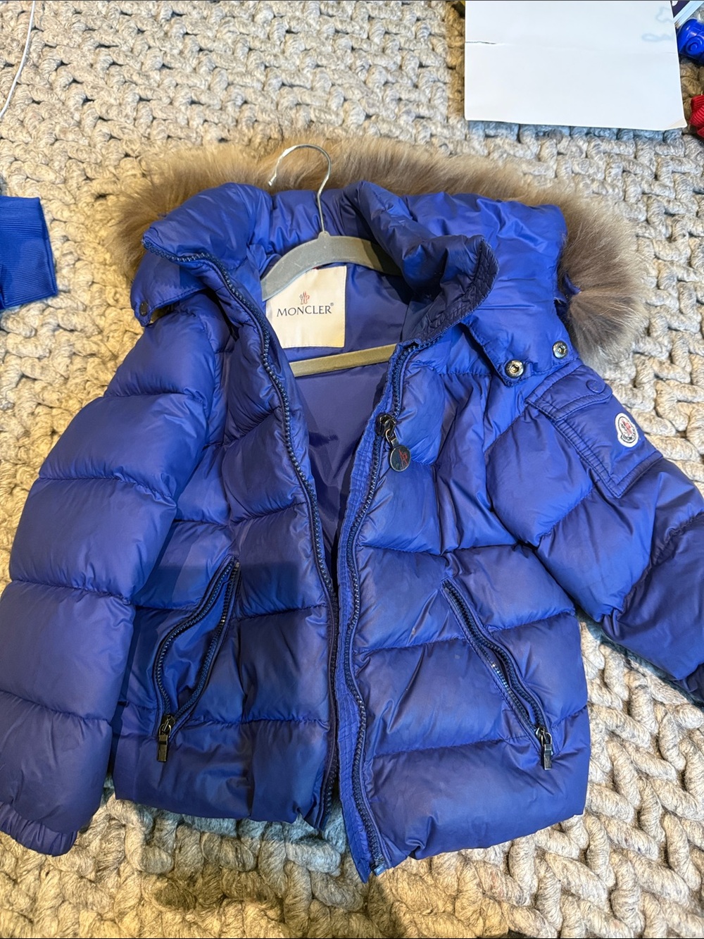 Moncler Royal Blue Quilted Down Parka with Fur-Trim Hood